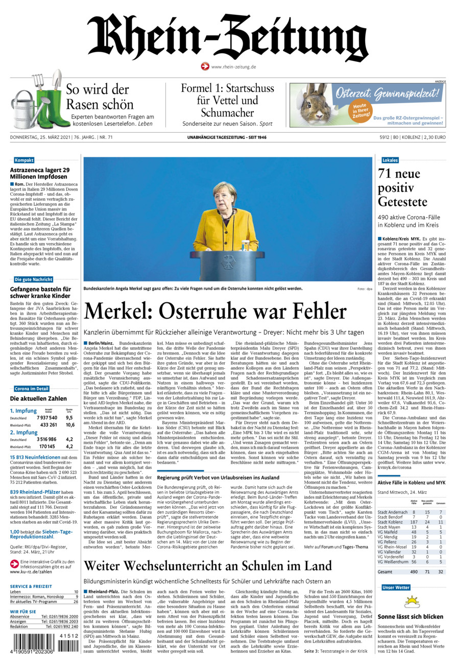 Rhein-Zeitung Koblenz & Region vom Donnerstag, 25.03.2021