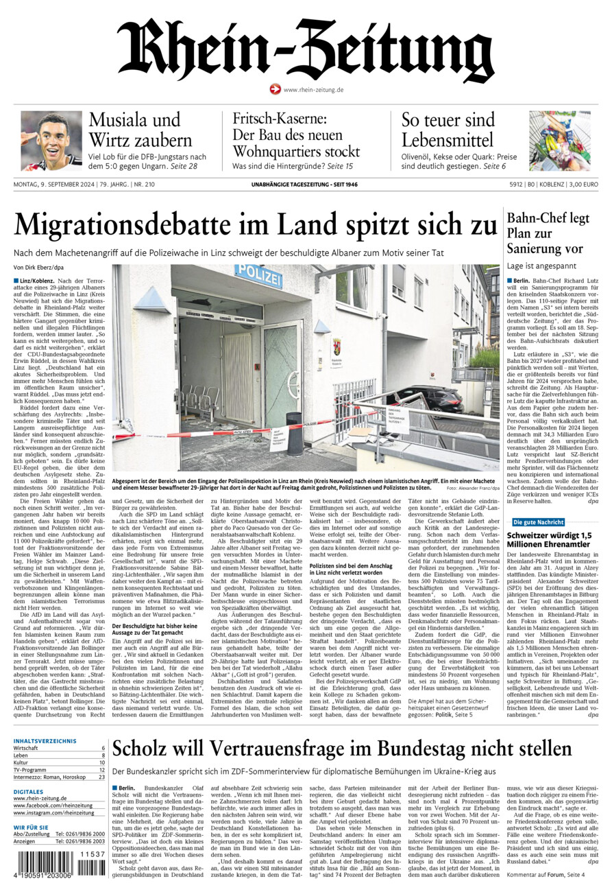 Rhein-Zeitung Koblenz & Region vom Montag, 09.09.2024