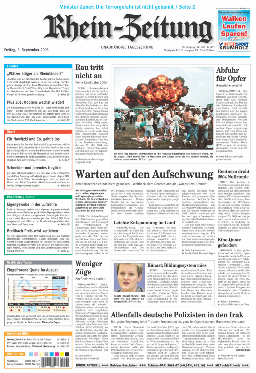 Rhein-Zeitung Koblenz & Region vom Freitag, 05.09.2003