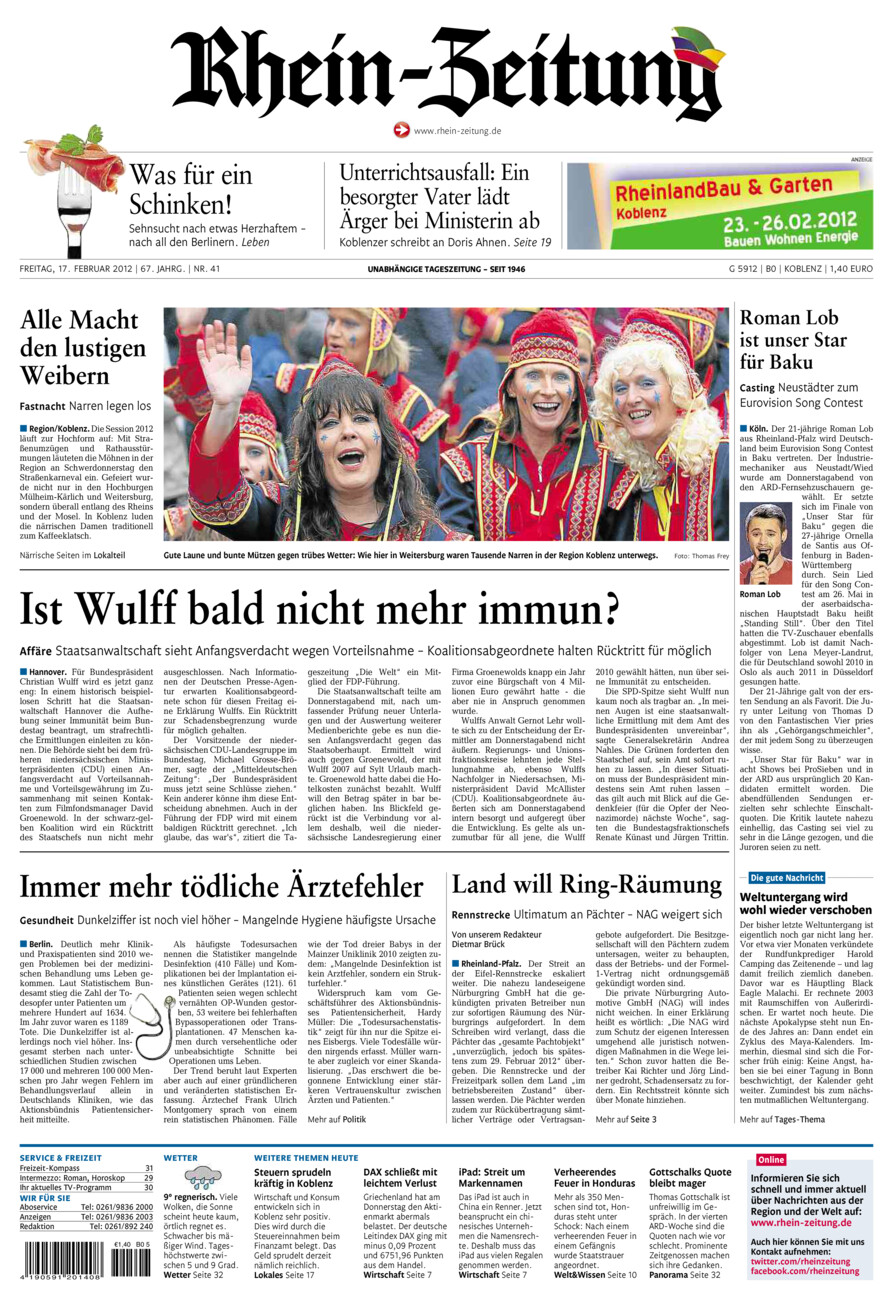 Rhein-Zeitung Koblenz & Region vom Freitag, 17.02.2012