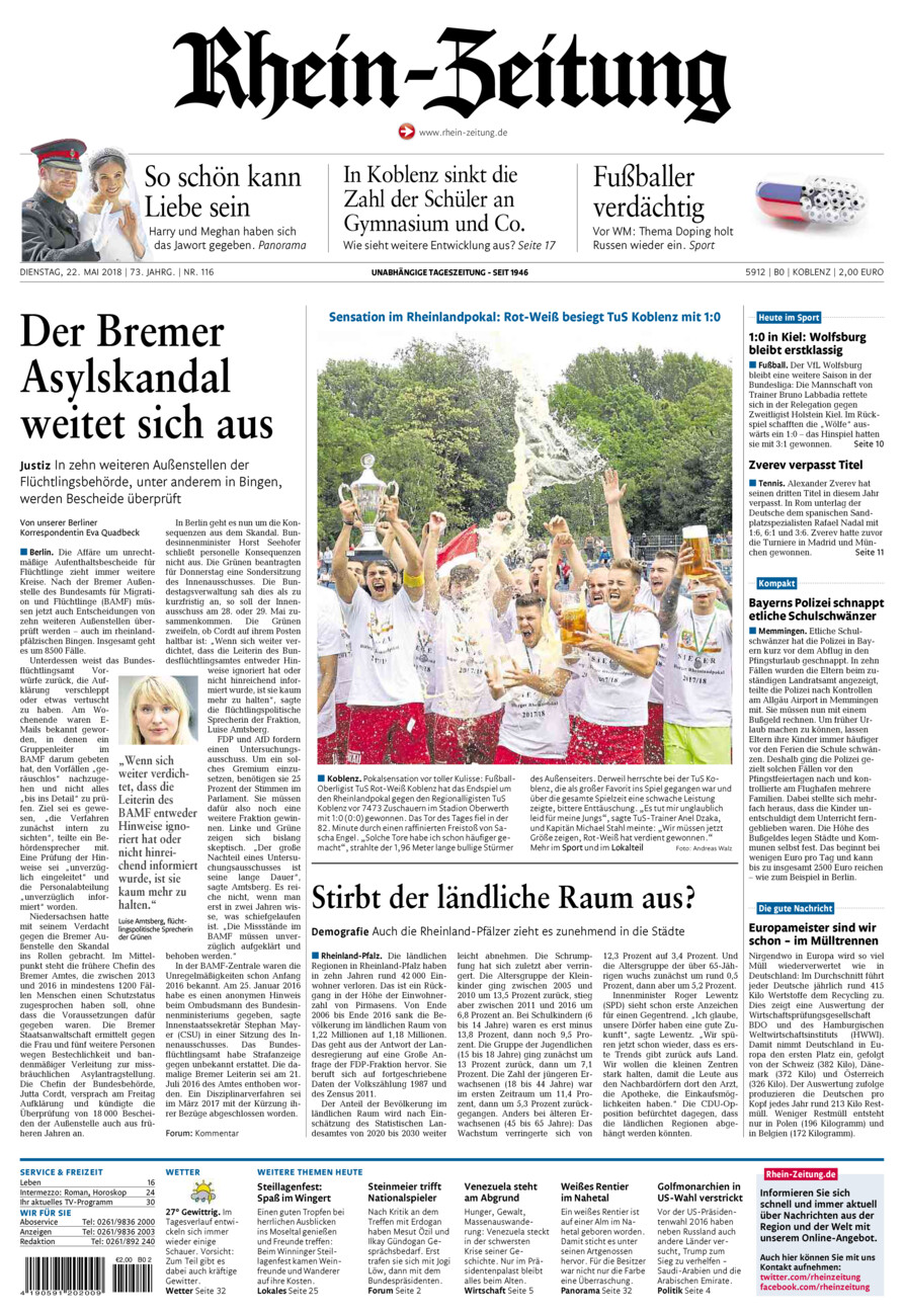 Rhein-Zeitung Koblenz & Region vom Dienstag, 22.05.2018