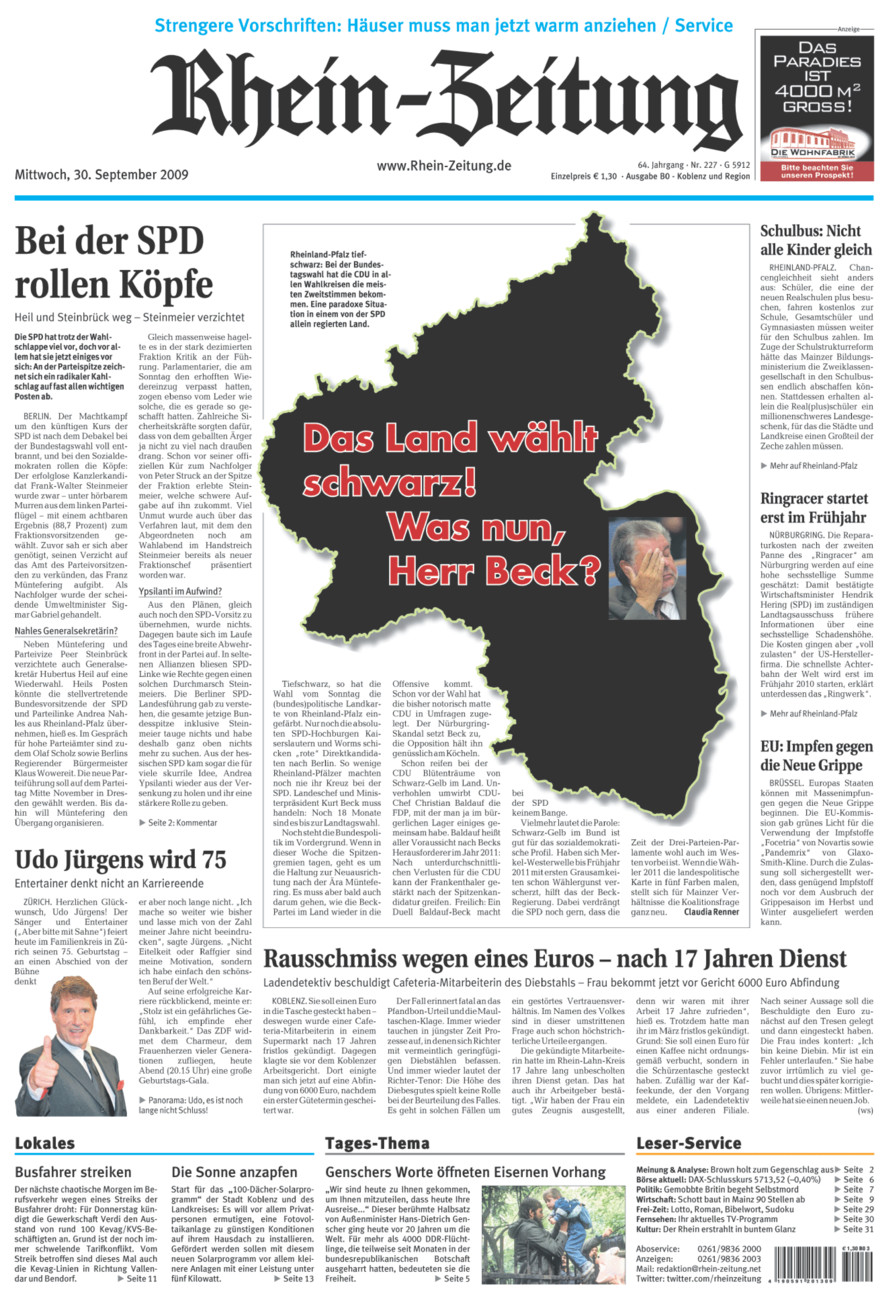 Rhein-Zeitung Koblenz & Region vom Mittwoch, 30.09.2009