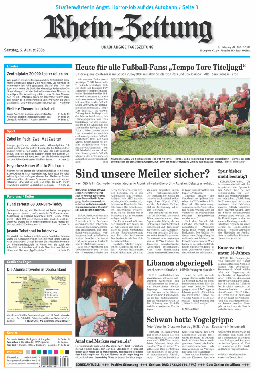 Rhein-Zeitung Koblenz & Region vom Samstag, 05.08.2006