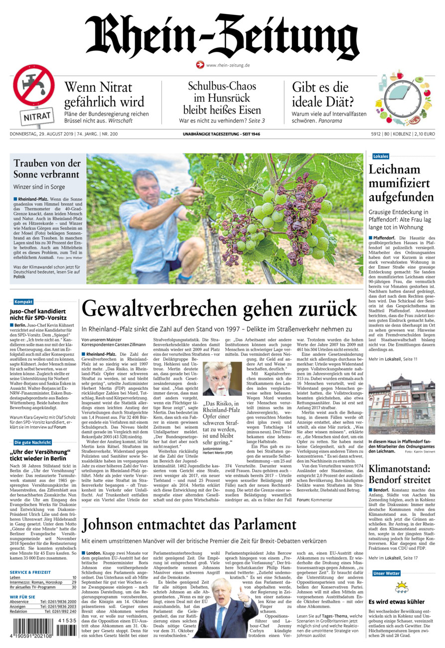 Rhein-Zeitung Koblenz & Region vom Donnerstag, 29.08.2019