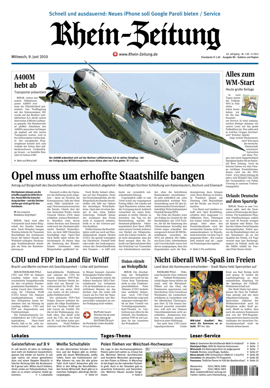 Rhein-Zeitung Koblenz & Region vom Mittwoch, 09.06.2010