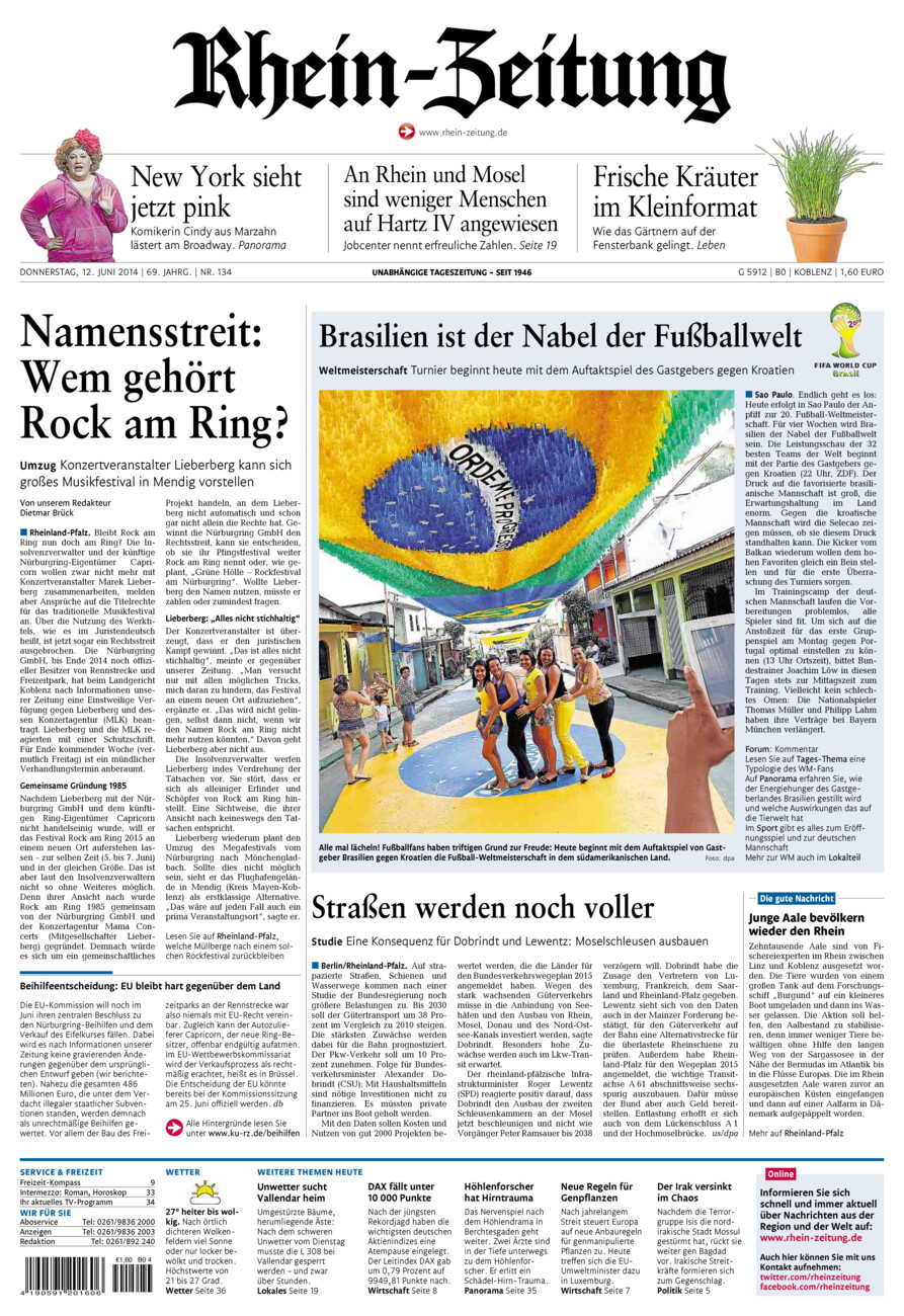 Rhein-Zeitung Koblenz & Region vom Donnerstag, 12.06.2014