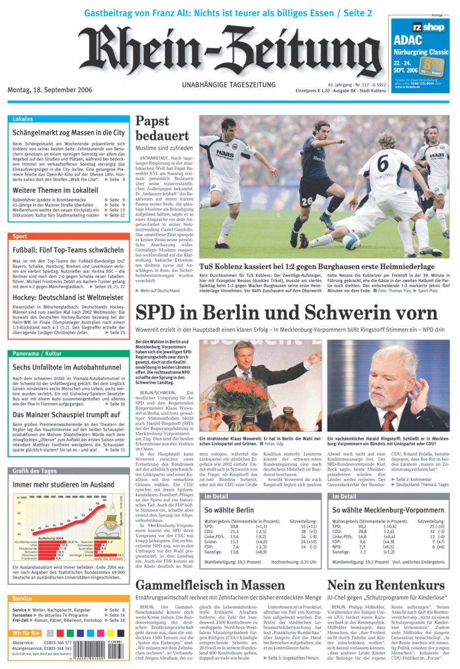 Rhein-Zeitung Koblenz & Region vom Montag, 18.09.2006