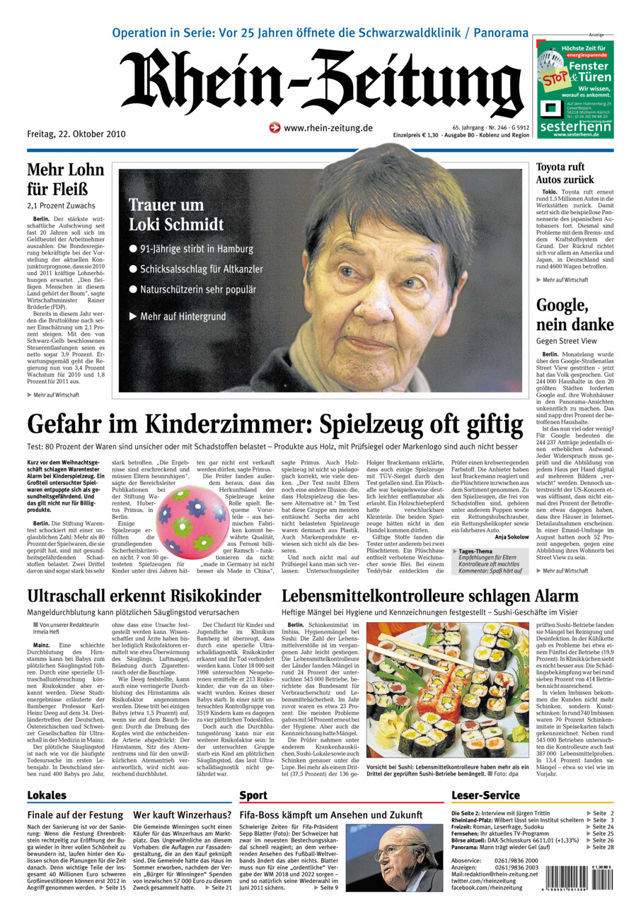 Rhein-Zeitung Koblenz & Region vom Freitag, 22.10.2010