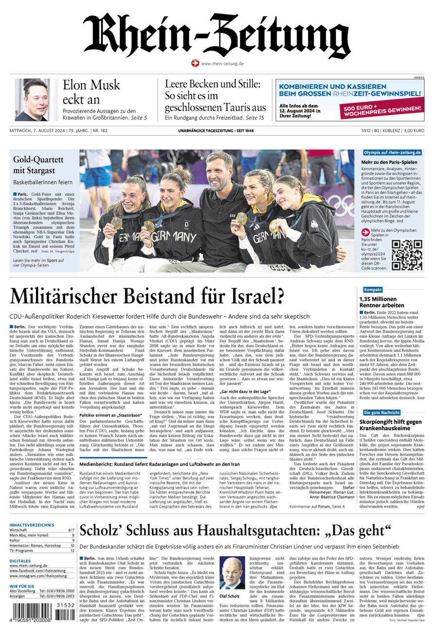 Rhein-Zeitung Koblenz & Region vom Mittwoch, 07.08.2024