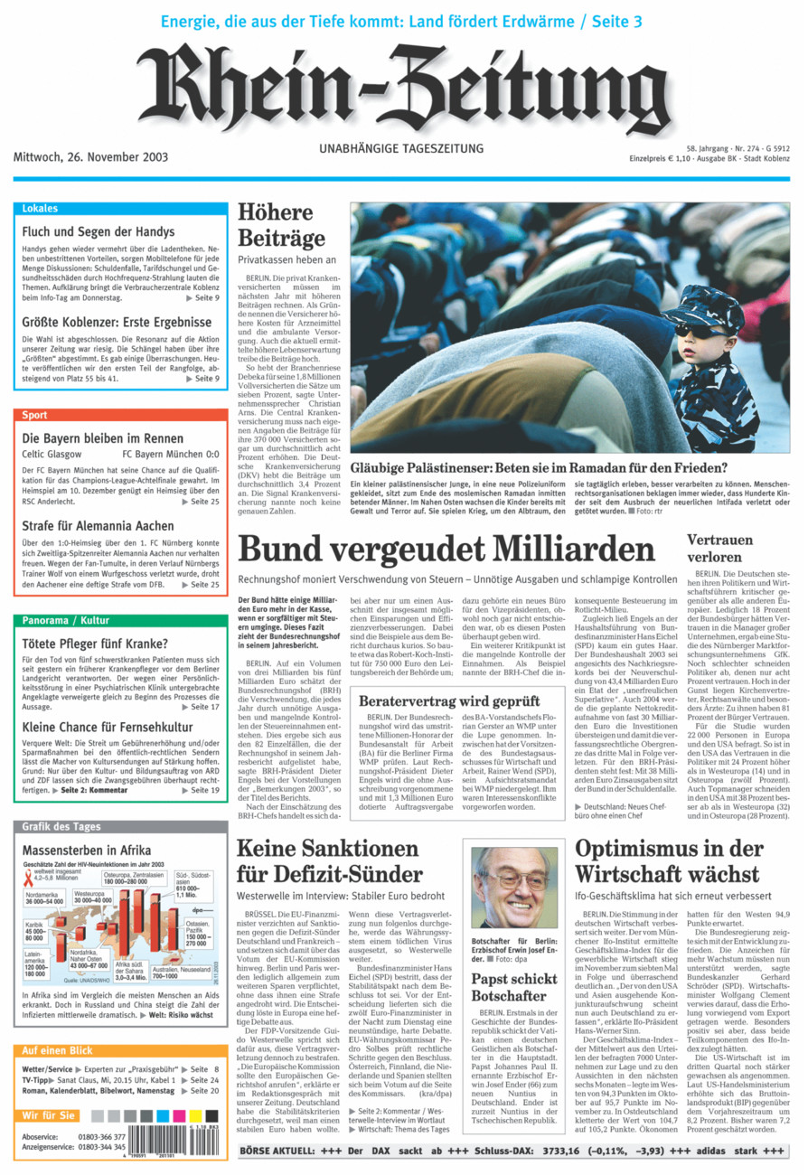 Rhein-Zeitung Koblenz & Region vom Mittwoch, 26.11.2003