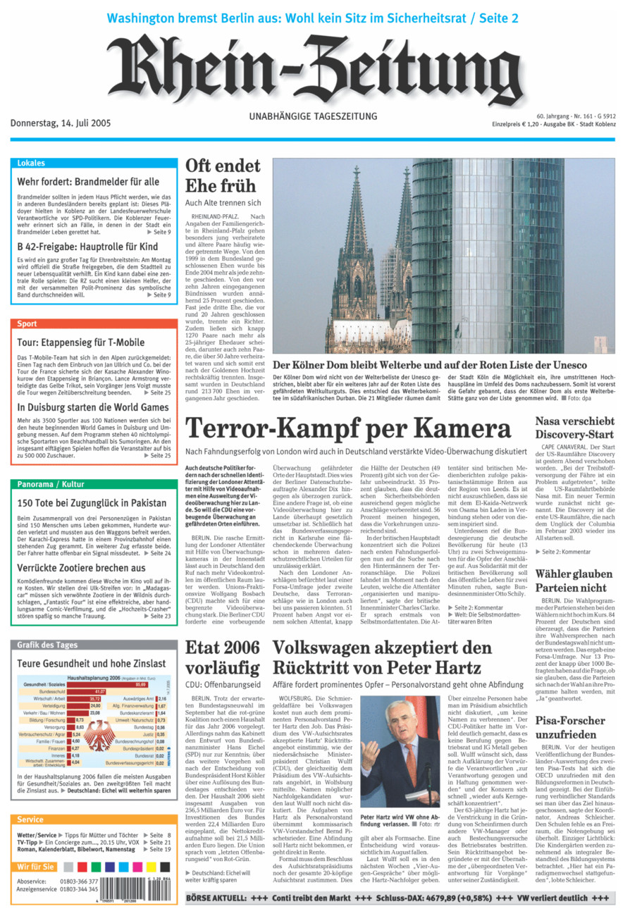 Rhein-Zeitung Koblenz & Region vom Donnerstag, 14.07.2005