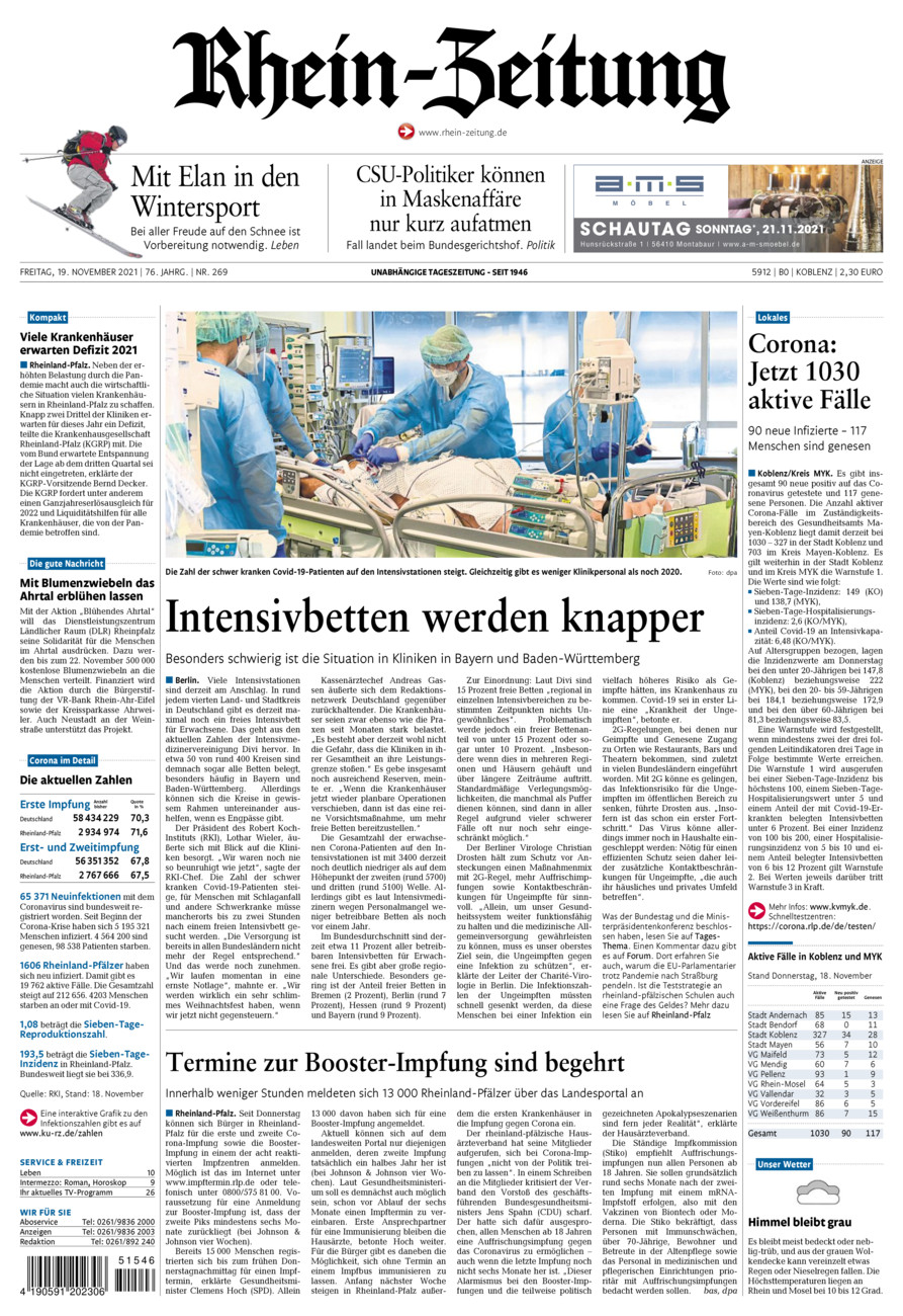 Rhein-Zeitung Koblenz & Region vom Freitag, 19.11.2021