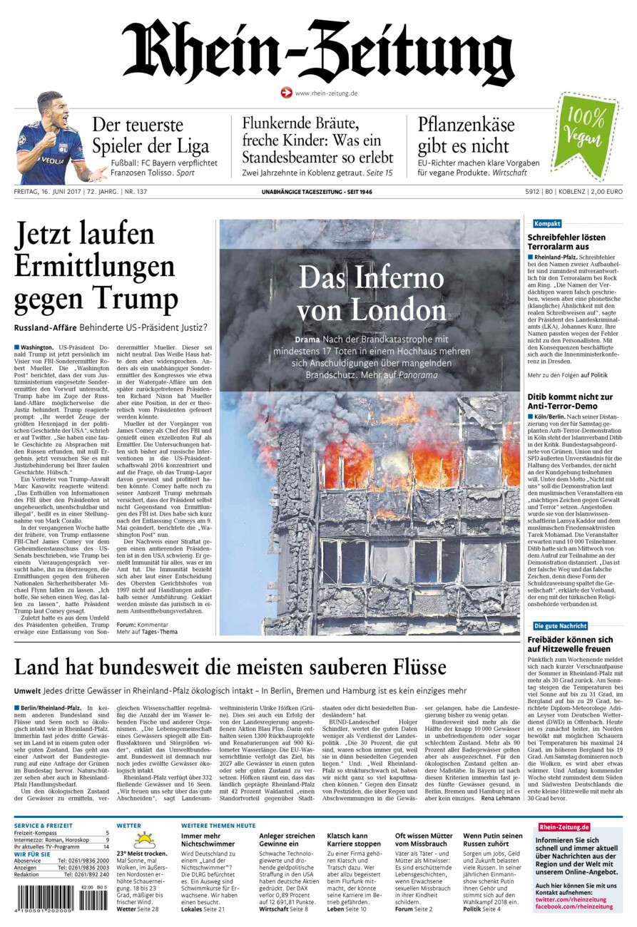 Rhein-Zeitung Koblenz & Region vom Freitag, 16.06.2017