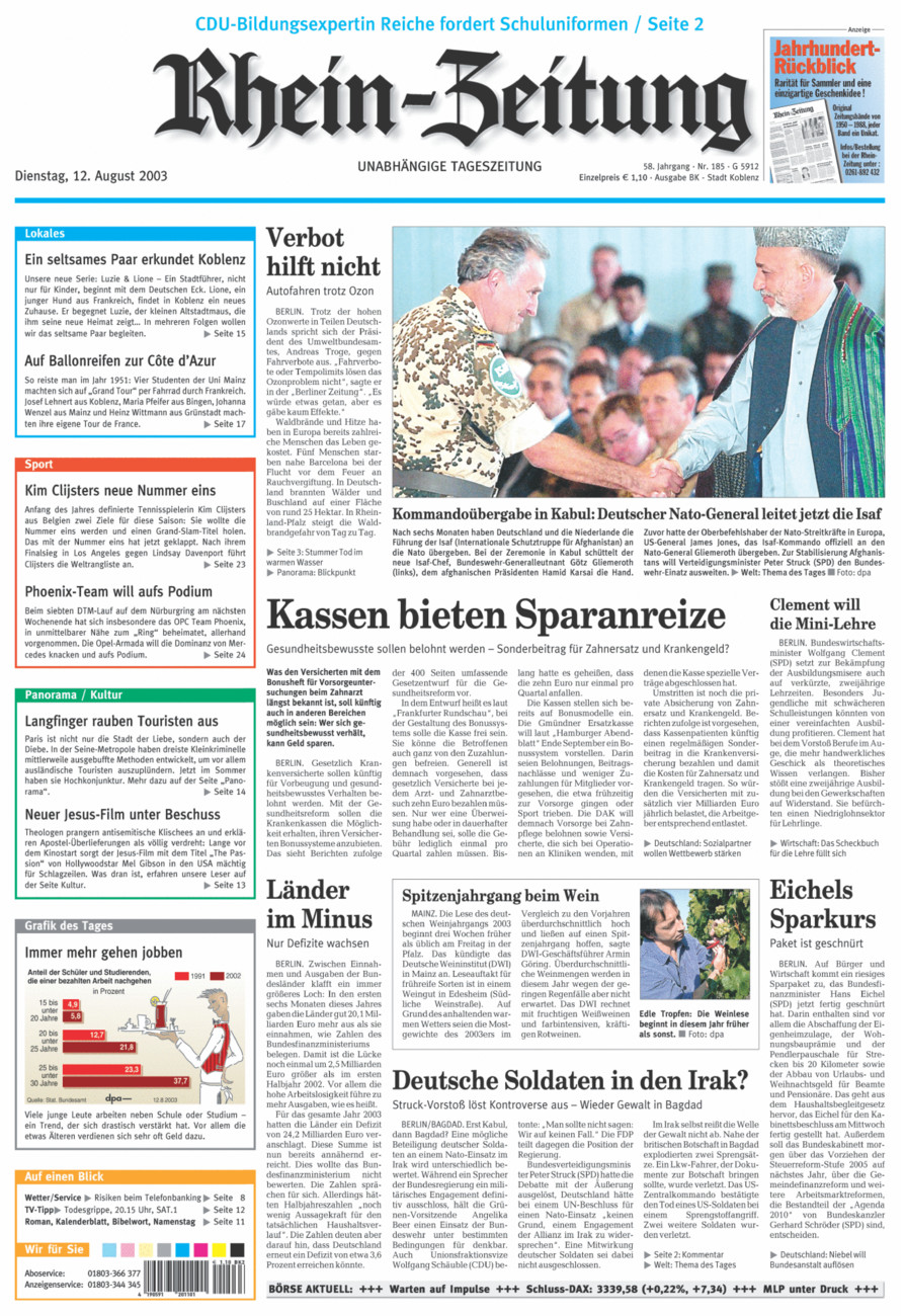 Rhein-Zeitung Koblenz & Region vom Dienstag, 12.08.2003
