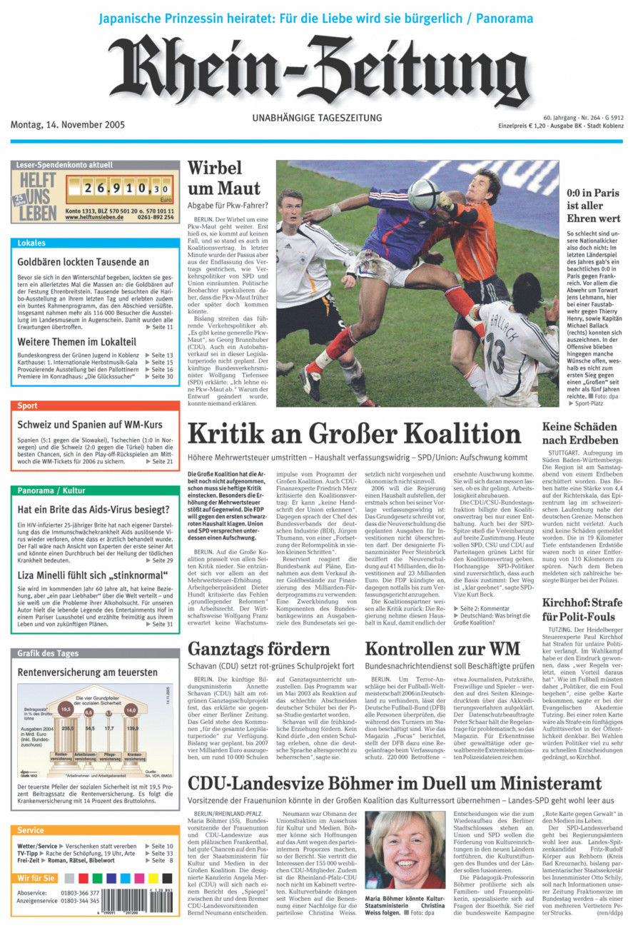 Rhein-Zeitung Koblenz & Region vom Montag, 14.11.2005
