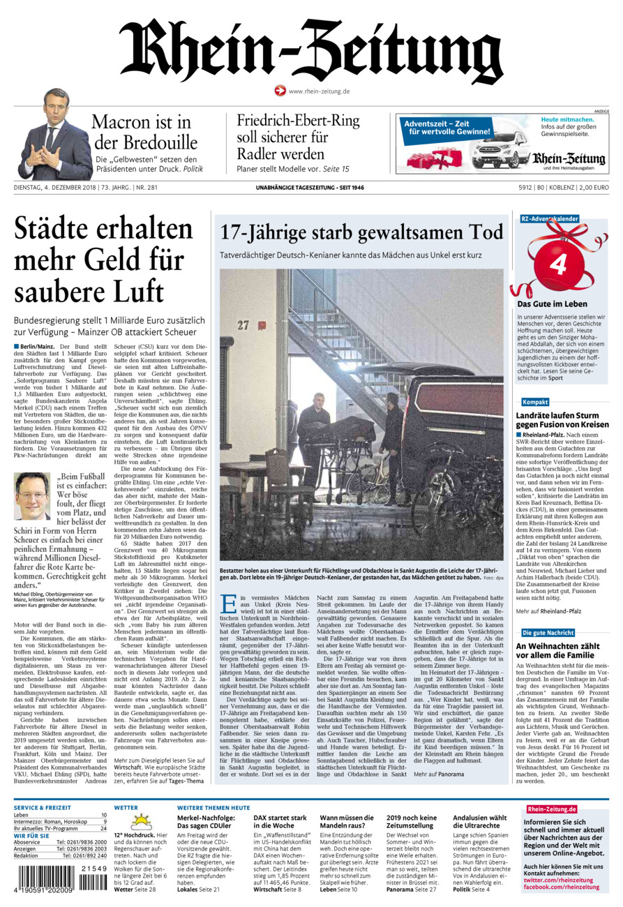 Rhein-Zeitung Koblenz & Region vom Dienstag, 04.12.2018