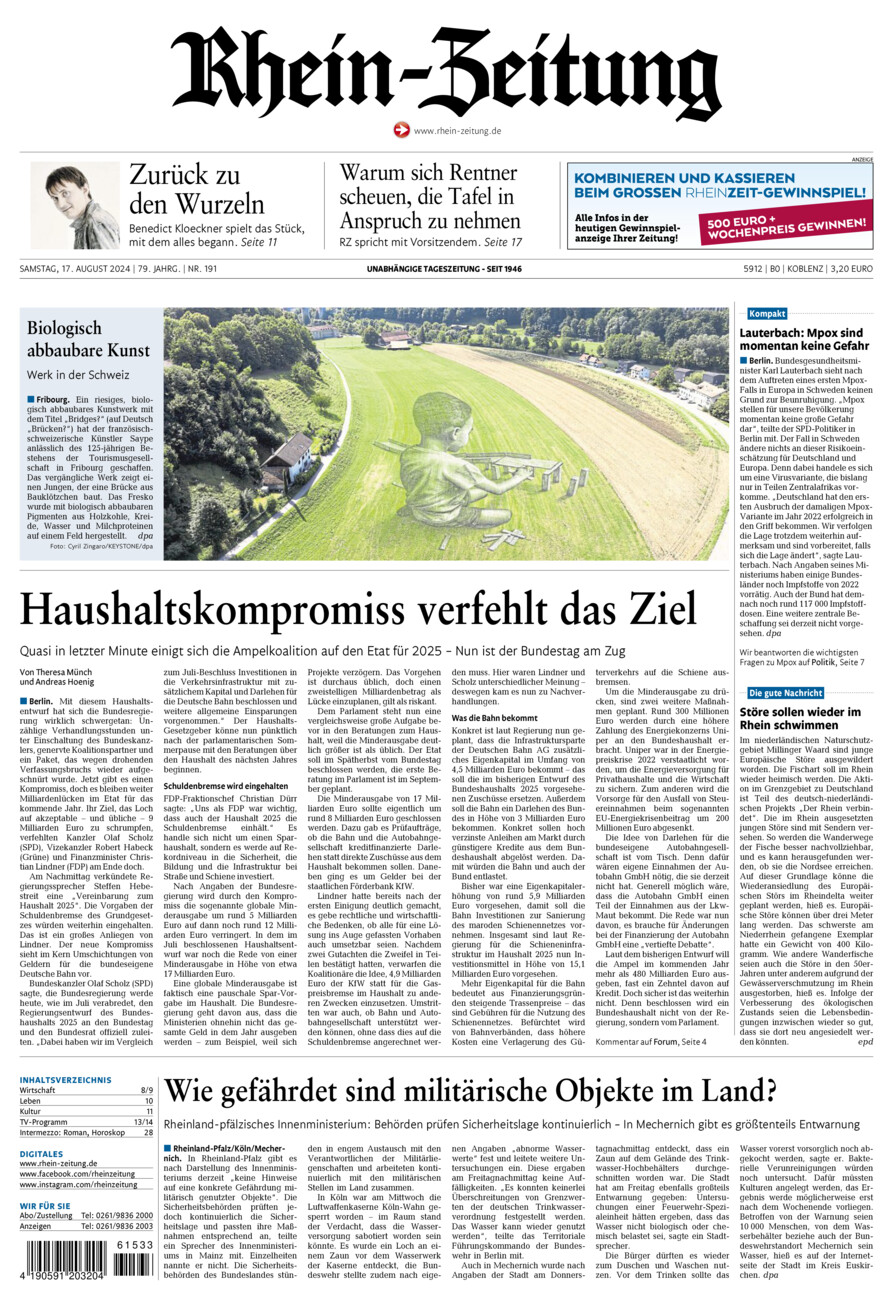 Rhein-Zeitung Koblenz & Region vom Samstag, 17.08.2024