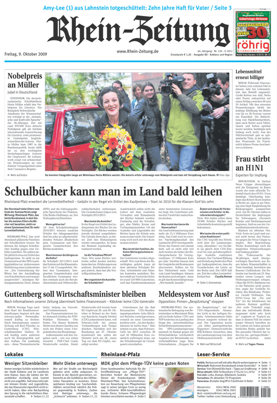 Rhein-Zeitung Koblenz & Region vom Freitag, 09.10.2009