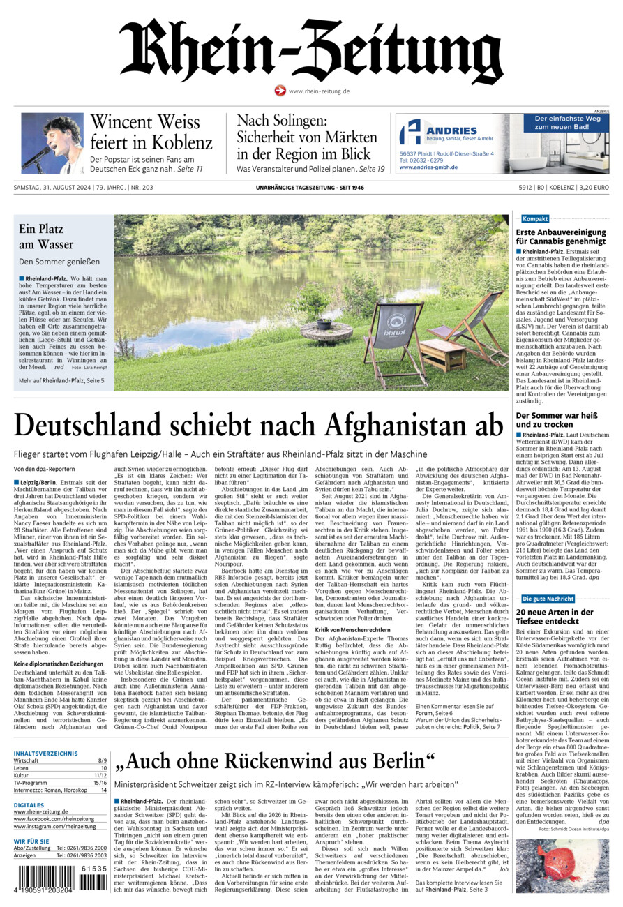 Rhein-Zeitung Koblenz & Region vom Samstag, 31.08.2024