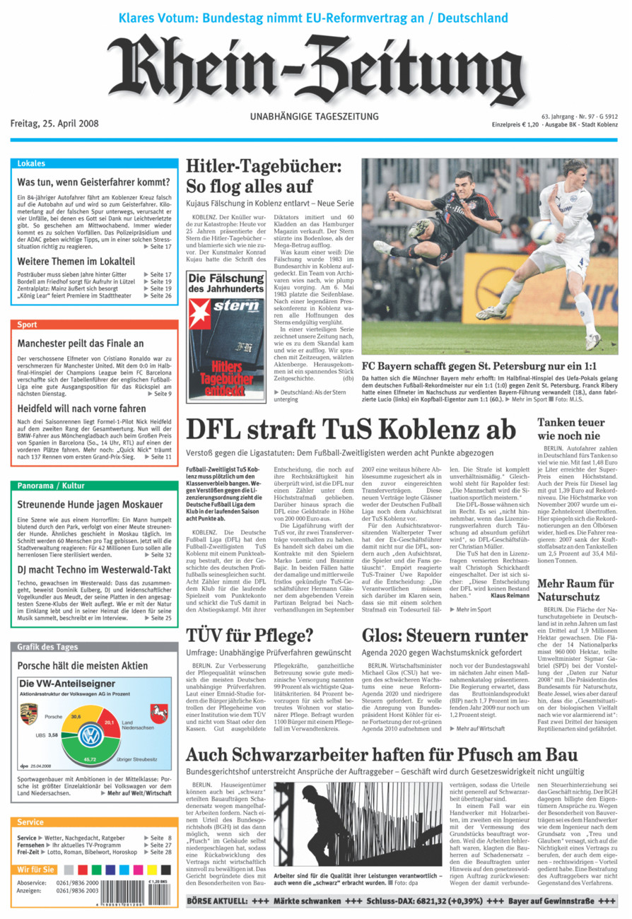 Rhein-Zeitung Koblenz & Region vom Freitag, 25.04.2008
