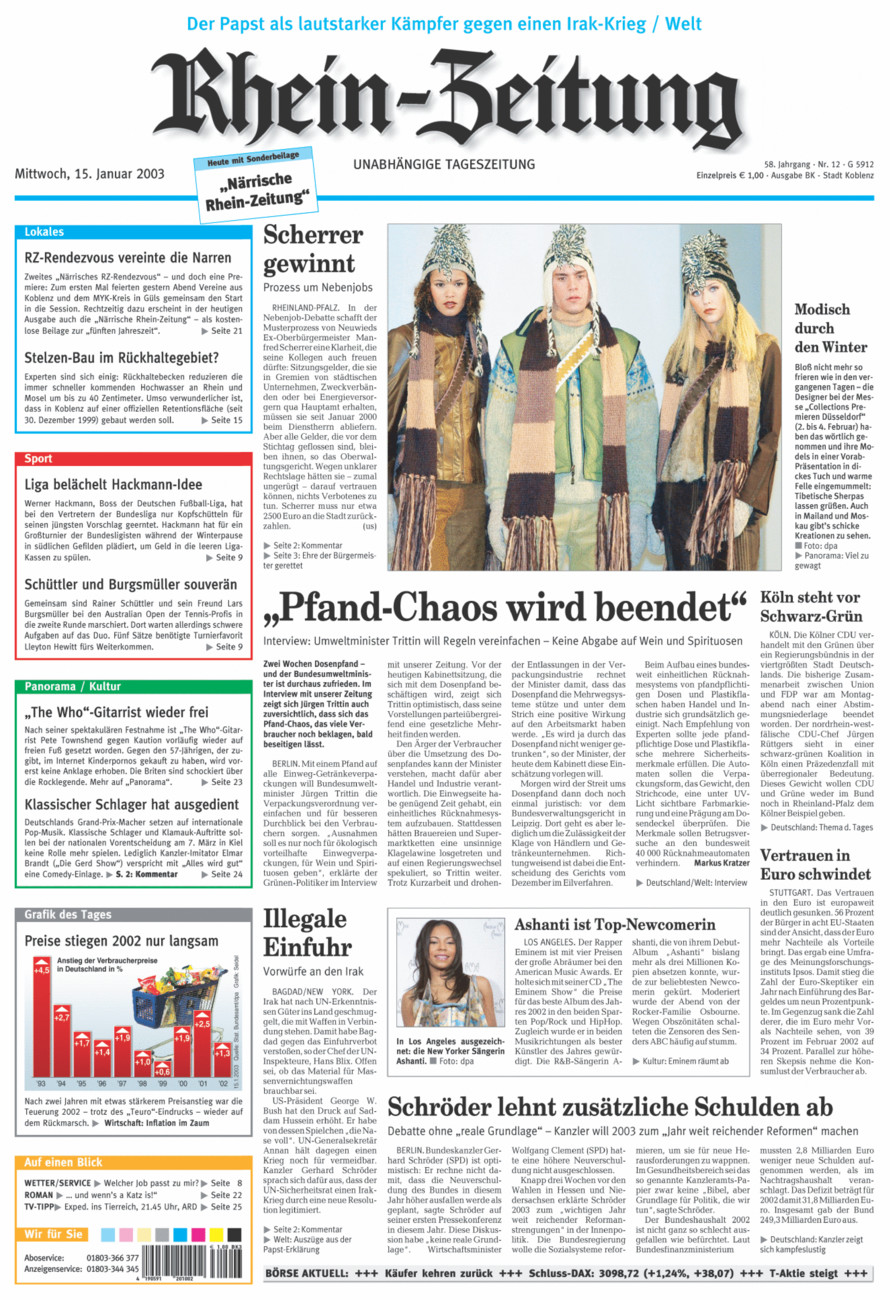 Rhein-Zeitung Koblenz & Region vom Mittwoch, 15.01.2003