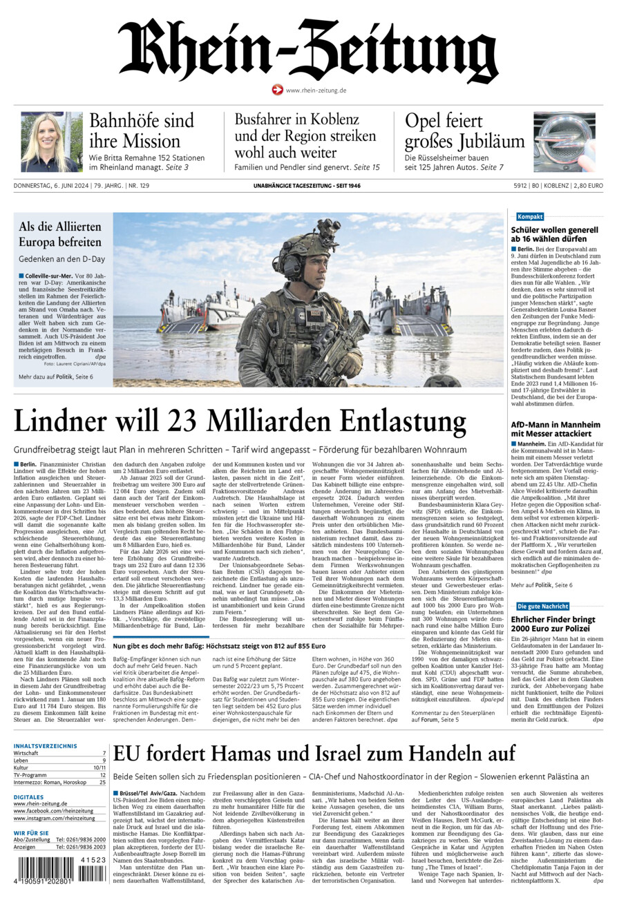 Rhein-Zeitung Koblenz & Region vom Donnerstag, 06.06.2024