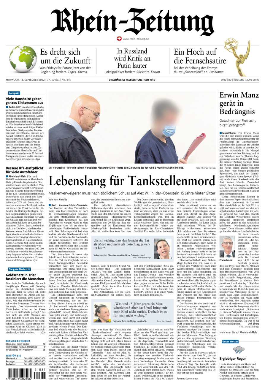 Rhein-Zeitung Koblenz & Region vom Mittwoch, 14.09.2022