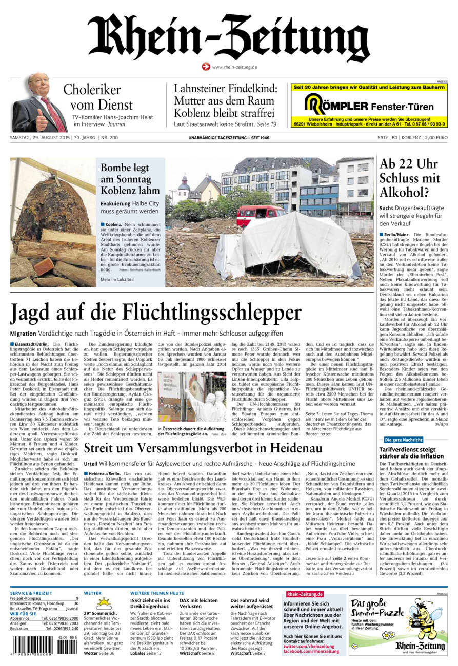 Rhein-Zeitung Koblenz & Region vom Samstag, 29.08.2015