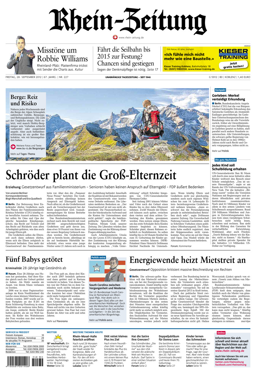 Rhein-Zeitung Koblenz & Region vom Freitag, 28.09.2012