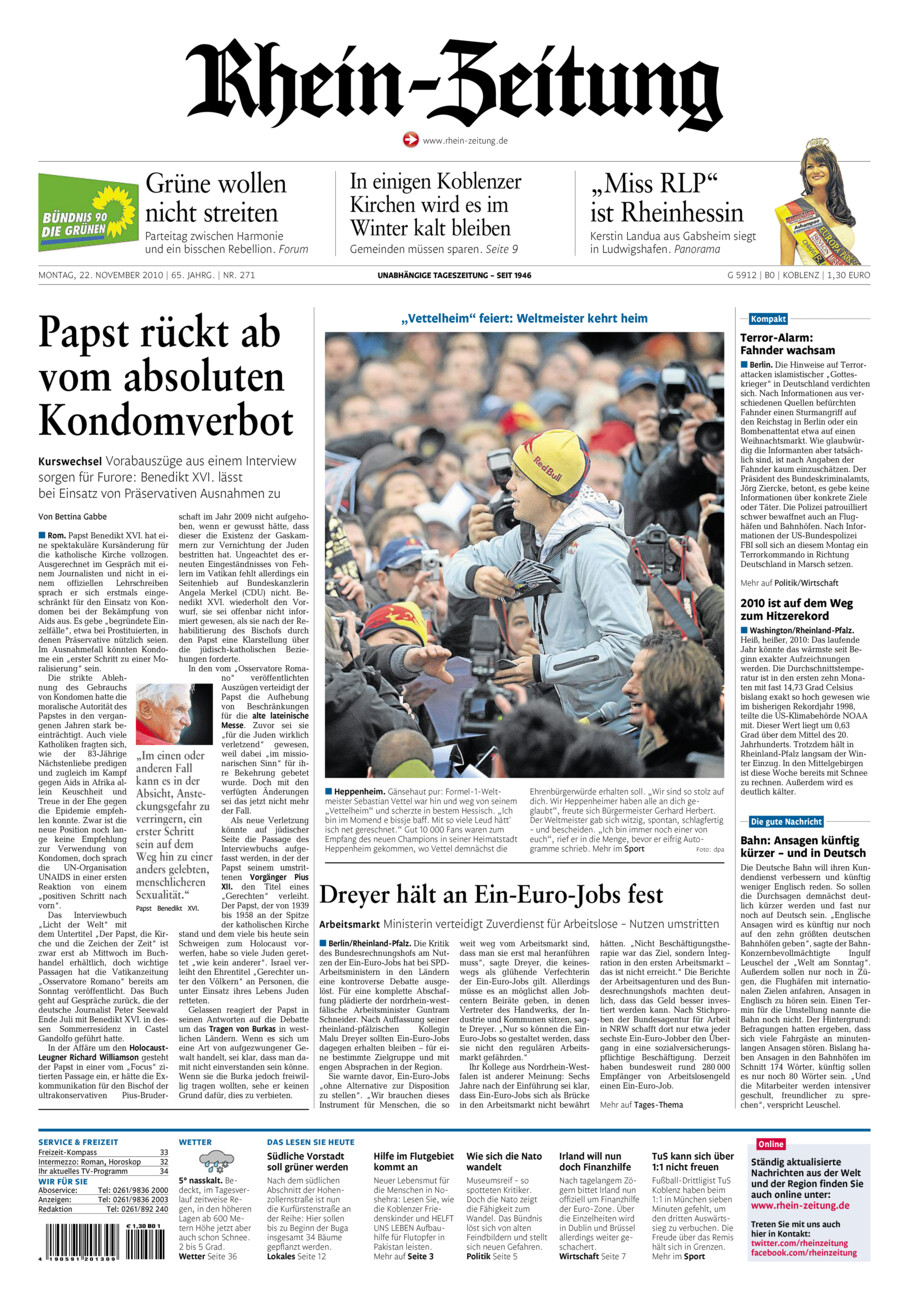 Rhein-Zeitung Koblenz & Region vom Montag, 22.11.2010