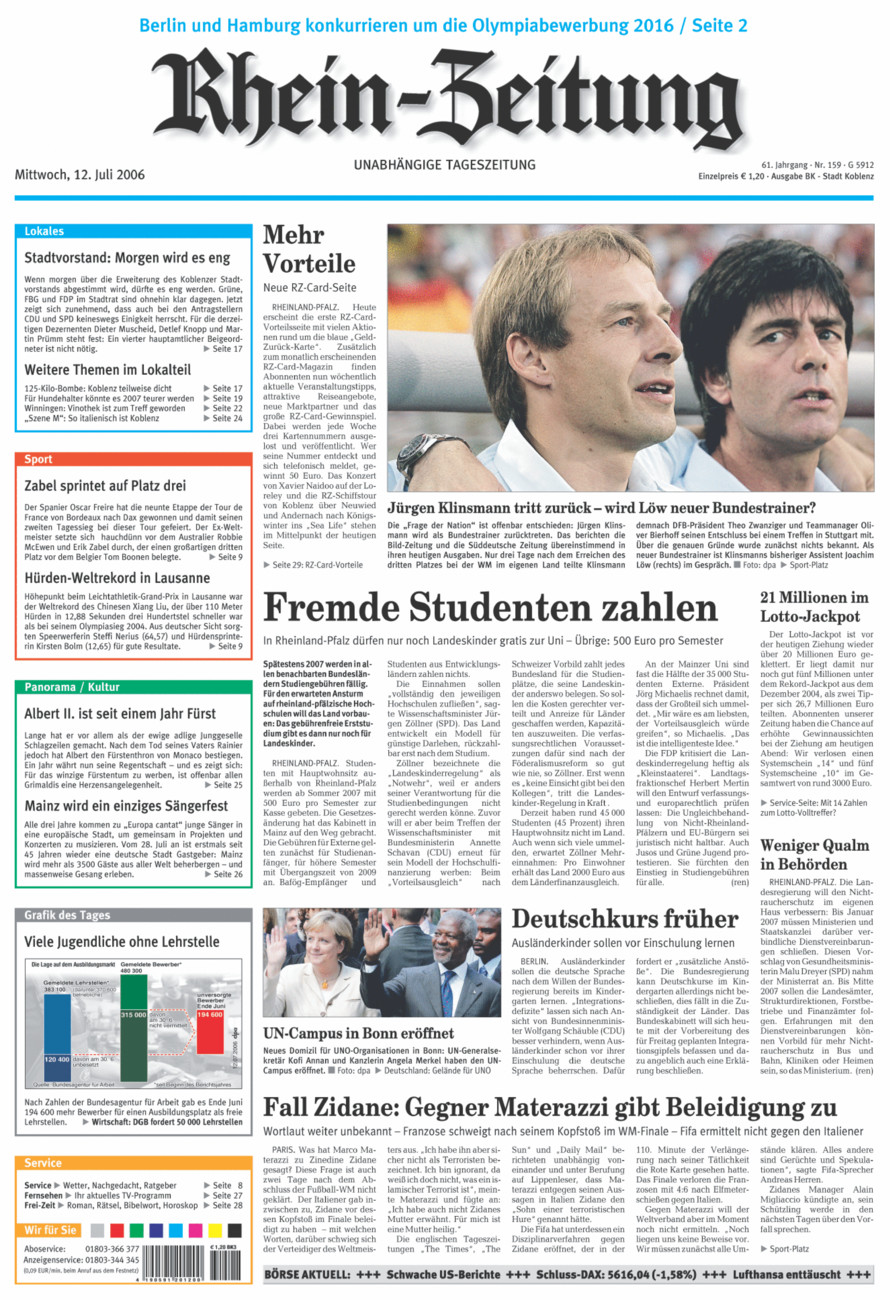 Rhein-Zeitung Koblenz & Region vom Mittwoch, 12.07.2006