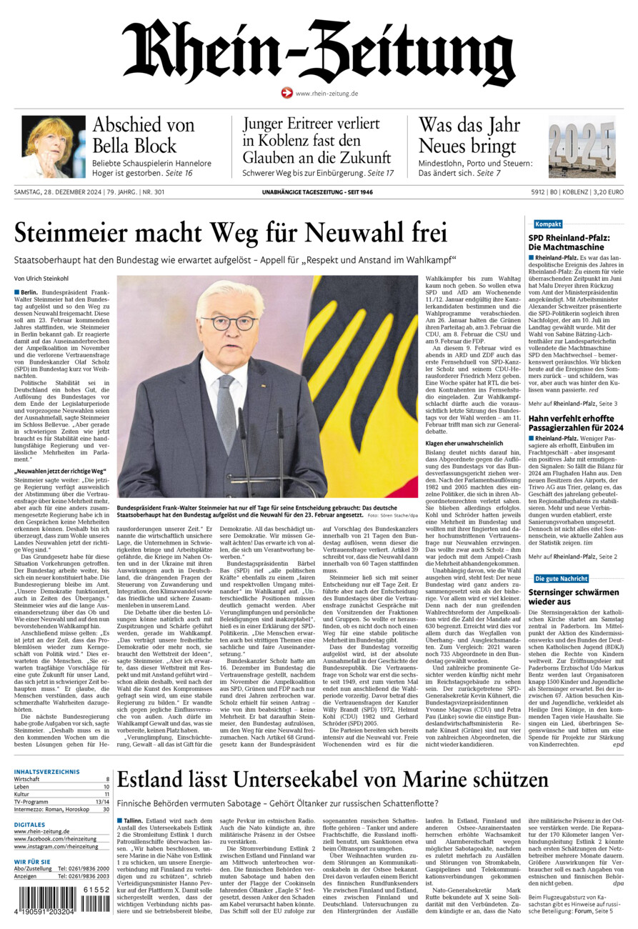 Rhein-Zeitung Koblenz & Region vom Samstag, 28.12.2024