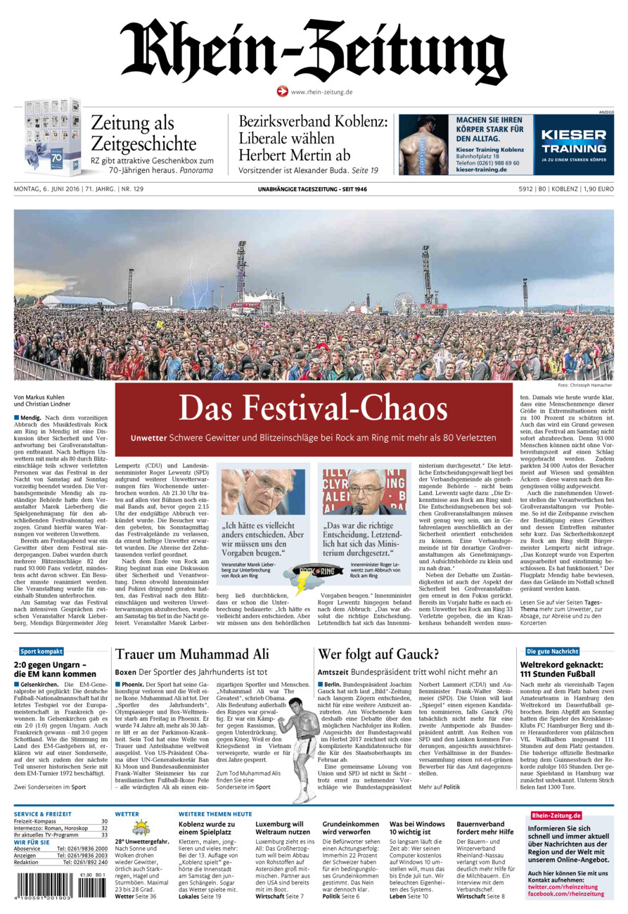 Rhein-Zeitung Koblenz & Region vom Montag, 06.06.2016