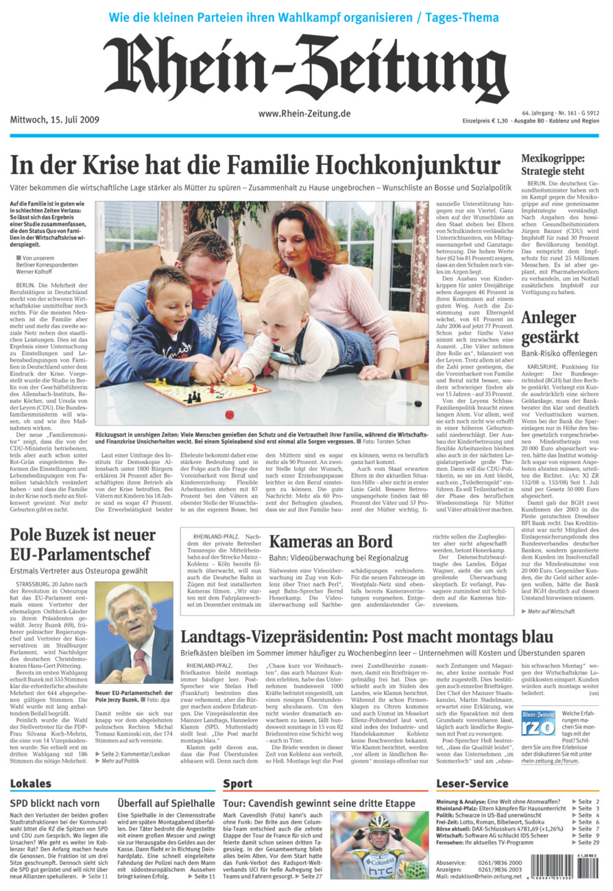 Rhein-Zeitung Koblenz & Region vom Mittwoch, 15.07.2009
