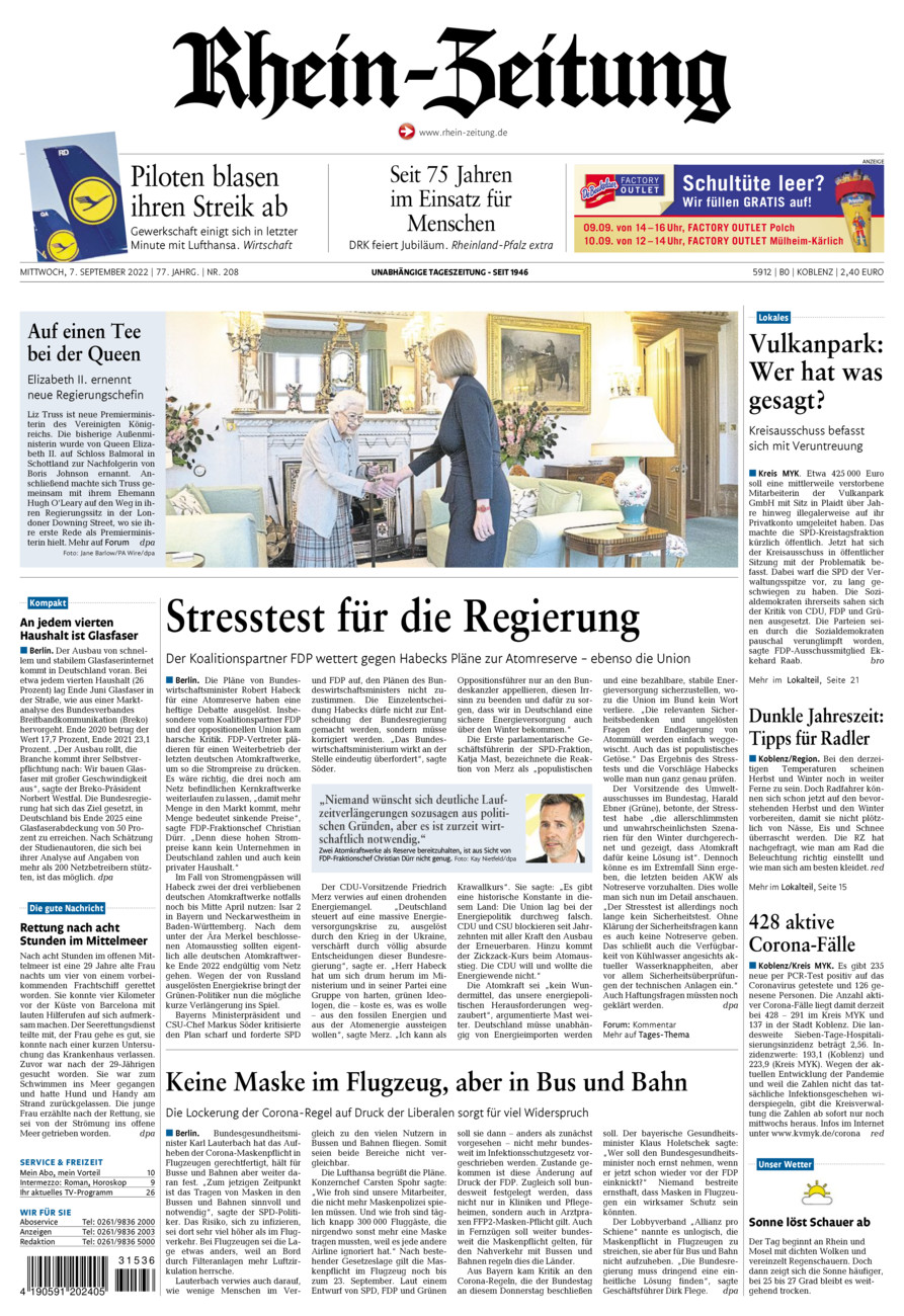 Rhein-Zeitung Koblenz & Region vom Mittwoch, 07.09.2022