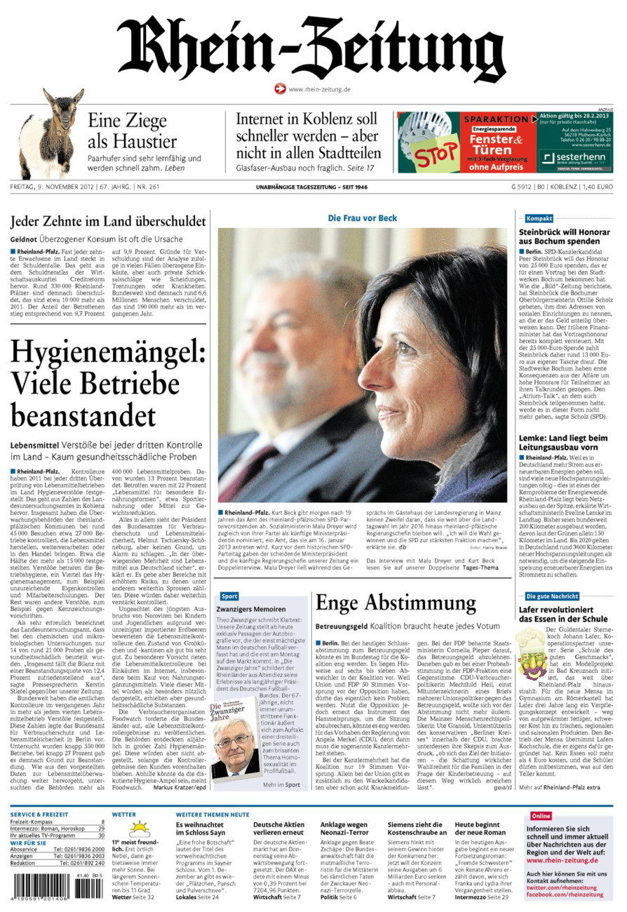 Rhein-Zeitung Koblenz & Region vom Freitag, 09.11.2012