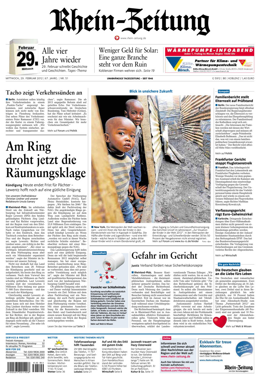 Rhein-Zeitung Koblenz & Region vom Mittwoch, 29.02.2012