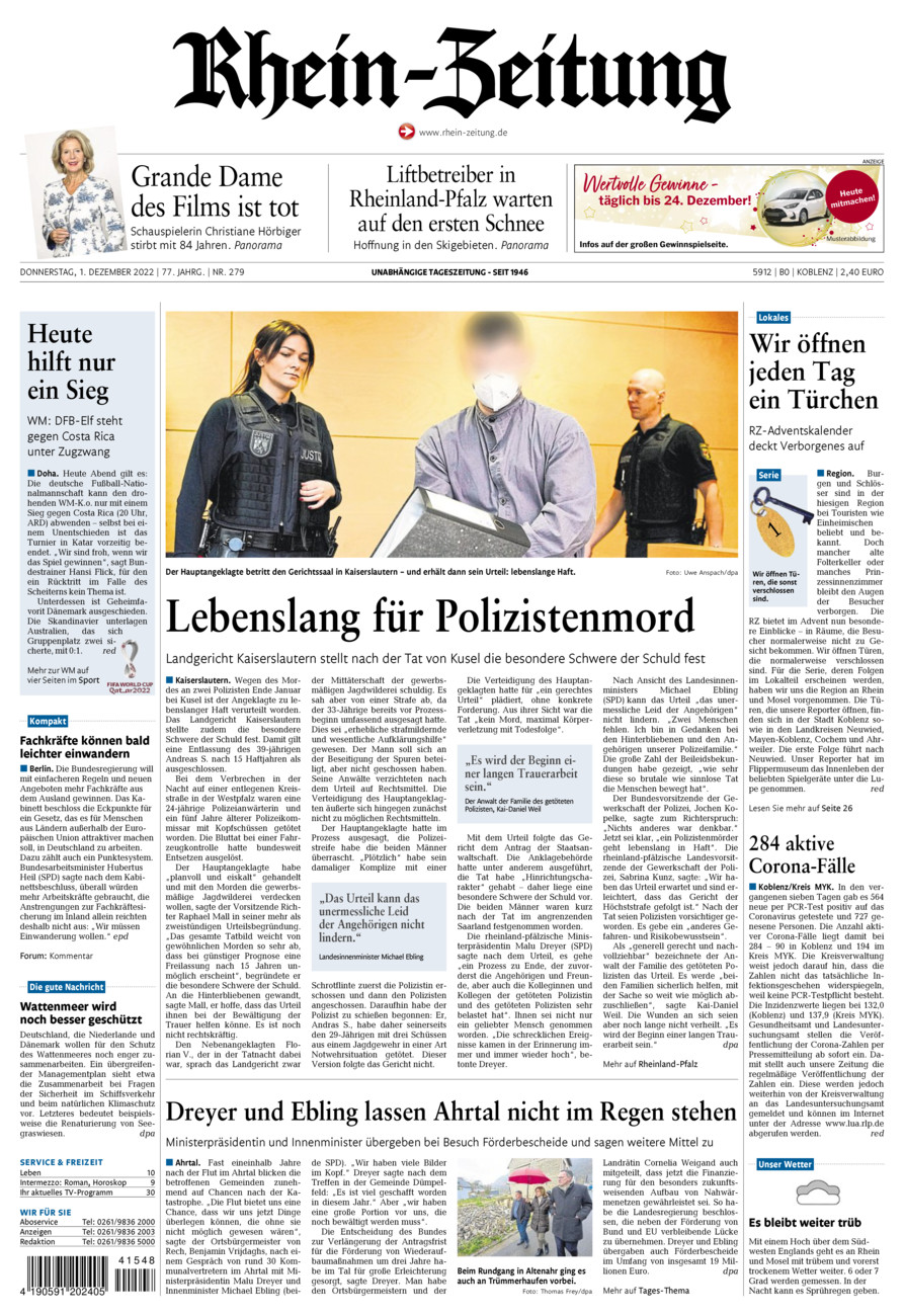 Rhein-Zeitung Koblenz & Region vom Donnerstag, 01.12.2022