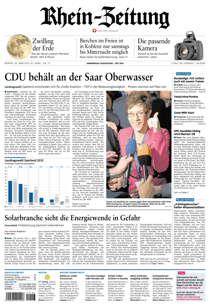 Rhein-Zeitung Koblenz & Region vom Montag, 26.03.2012