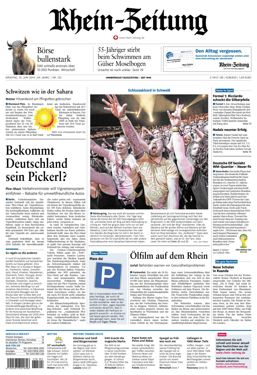 Rhein-Zeitung Koblenz & Region vom Dienstag, 10.06.2014