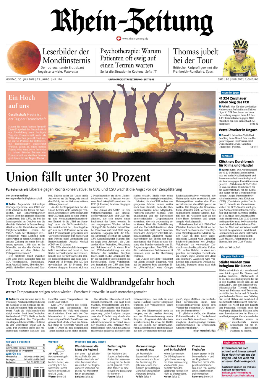 Rhein-Zeitung Koblenz & Region vom Montag, 30.07.2018