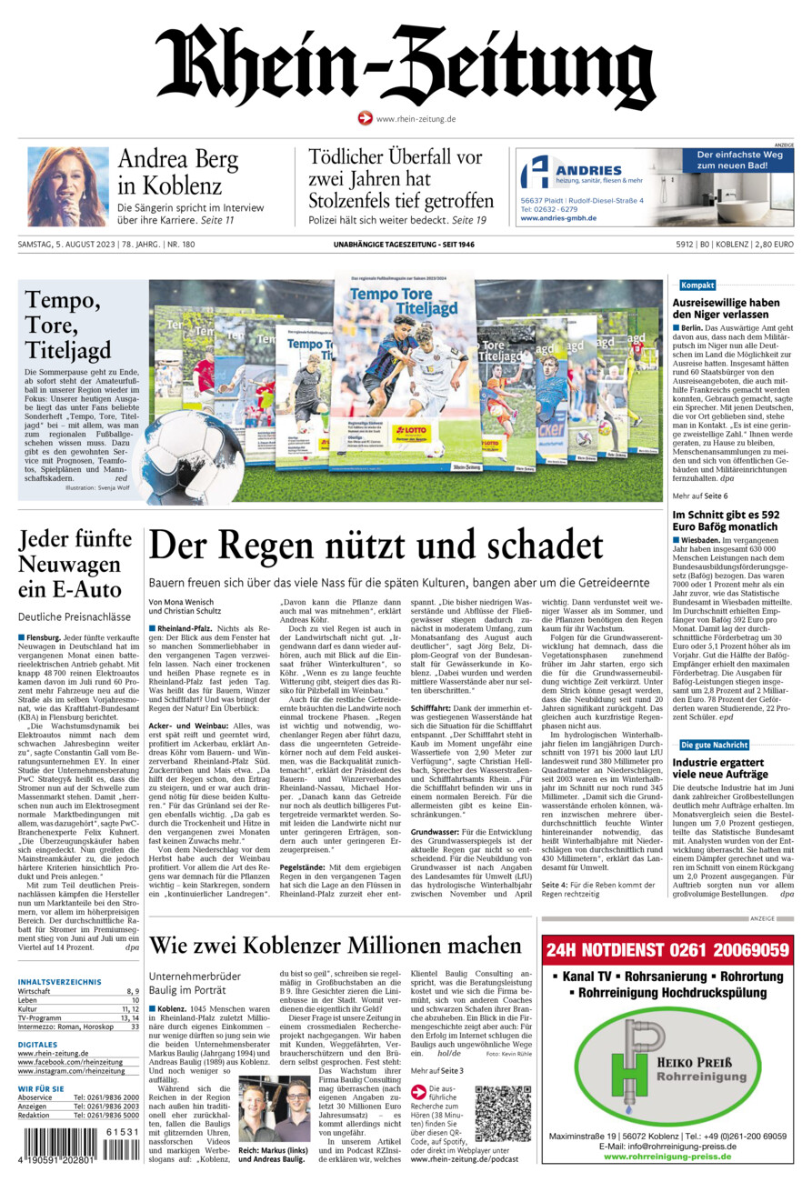 Rhein-Zeitung Koblenz & Region vom Samstag, 05.08.2023