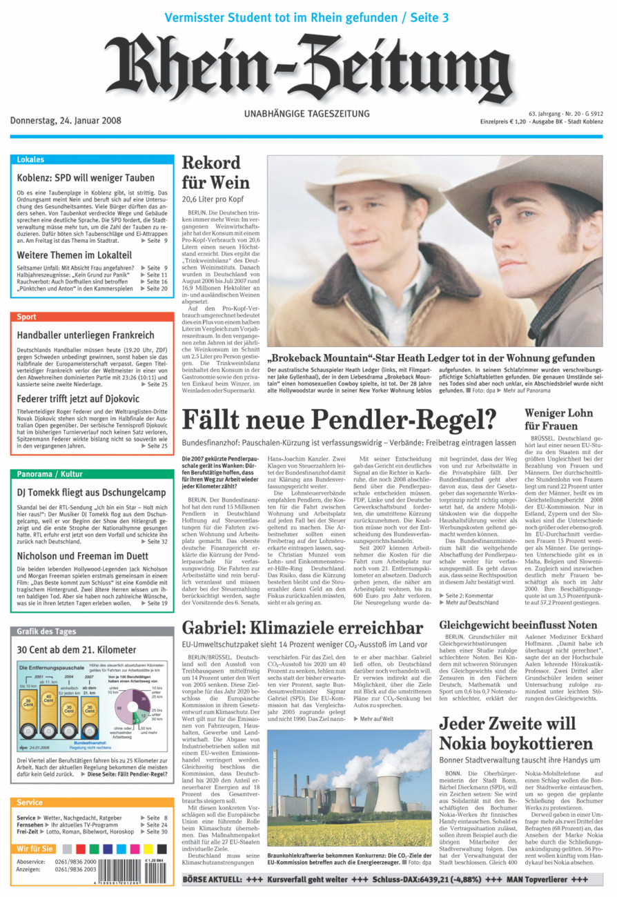 Rhein-Zeitung Koblenz & Region vom Donnerstag, 24.01.2008