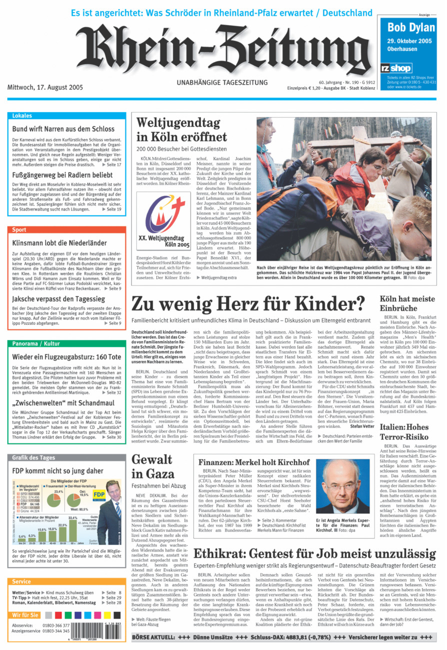 Rhein-Zeitung Koblenz & Region vom Mittwoch, 17.08.2005