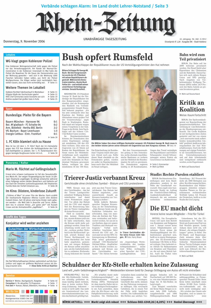 Rhein-Zeitung Koblenz & Region vom Donnerstag, 09.11.2006