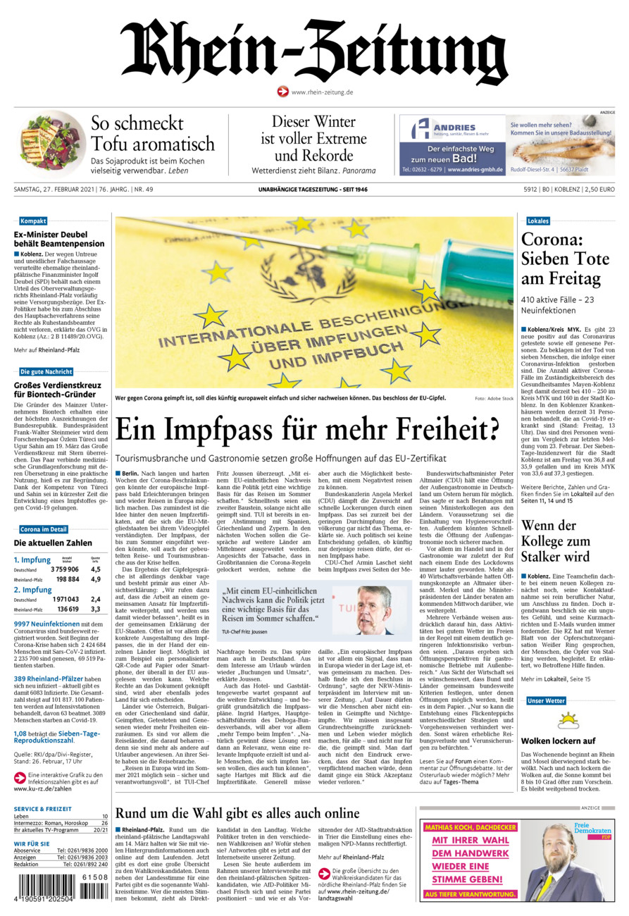 Rhein-Zeitung Koblenz & Region vom Samstag, 27.02.2021