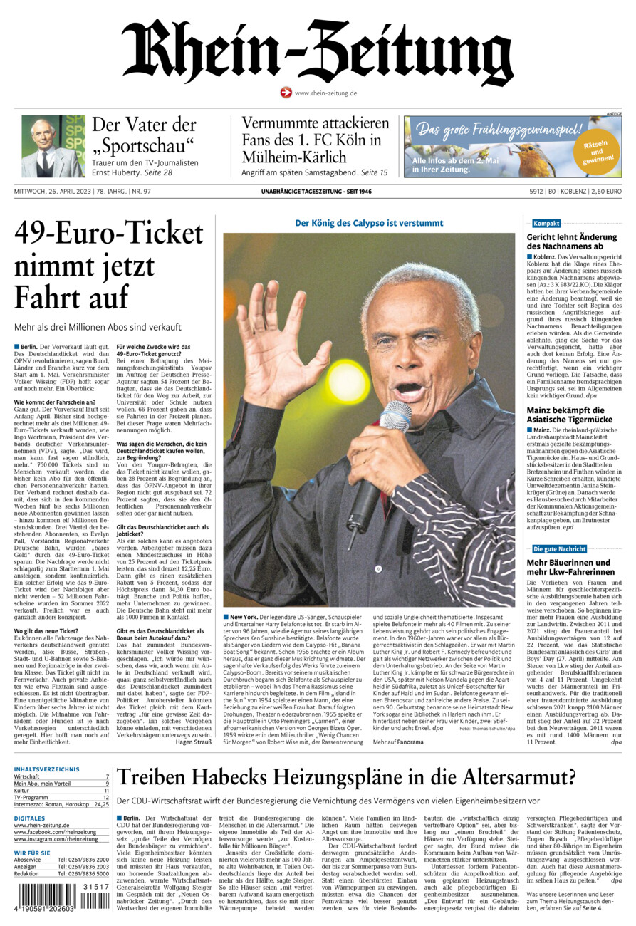 Rhein-Zeitung Koblenz & Region vom Mittwoch, 26.04.2023