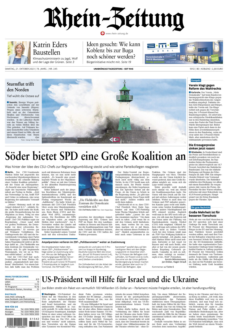 Rhein-Zeitung Koblenz & Region vom Samstag, 21.10.2023
