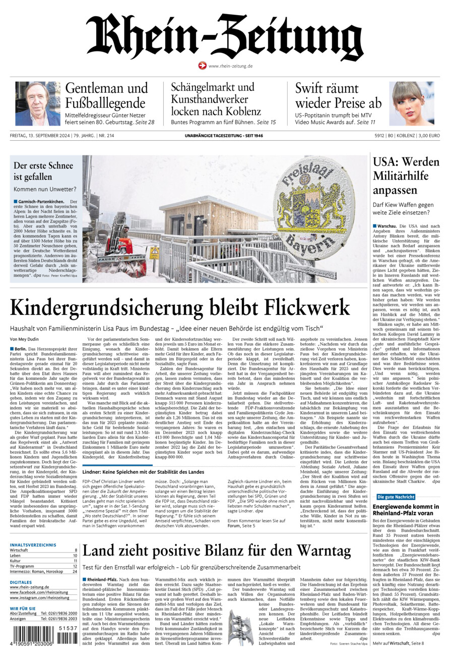 Rhein-Zeitung Koblenz & Region vom Freitag, 13.09.2024