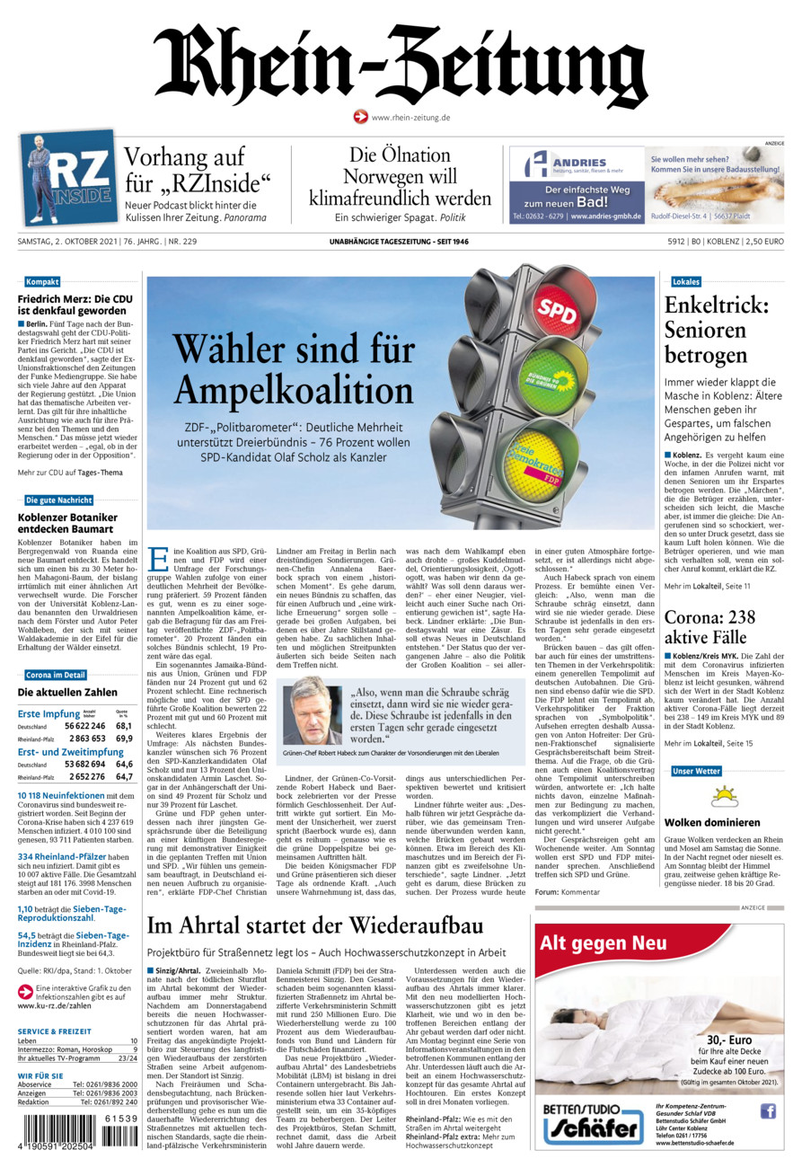 Rhein-Zeitung Koblenz & Region vom Samstag, 02.10.2021